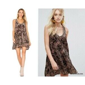 Free People Brown and Black Printed Mini Dress